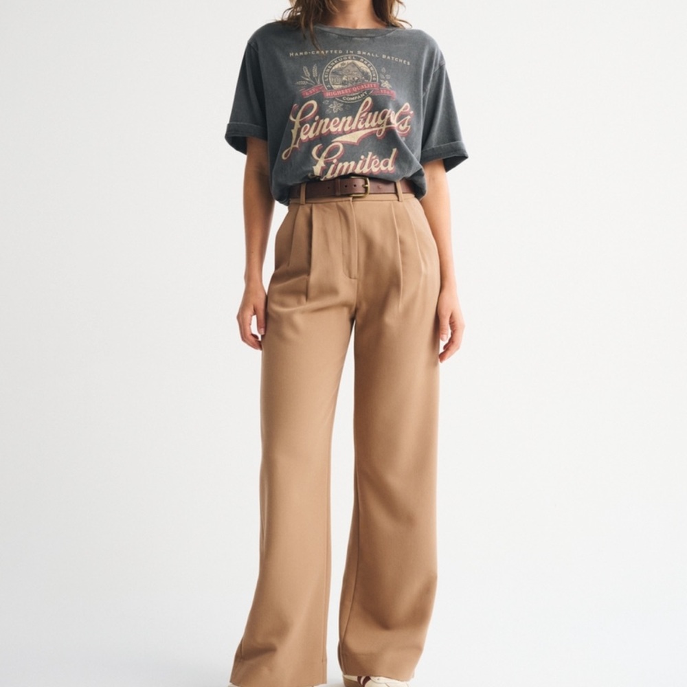 Abercrombie & Fitch Camel High-Waist Wide-Leg Sloane Trousers